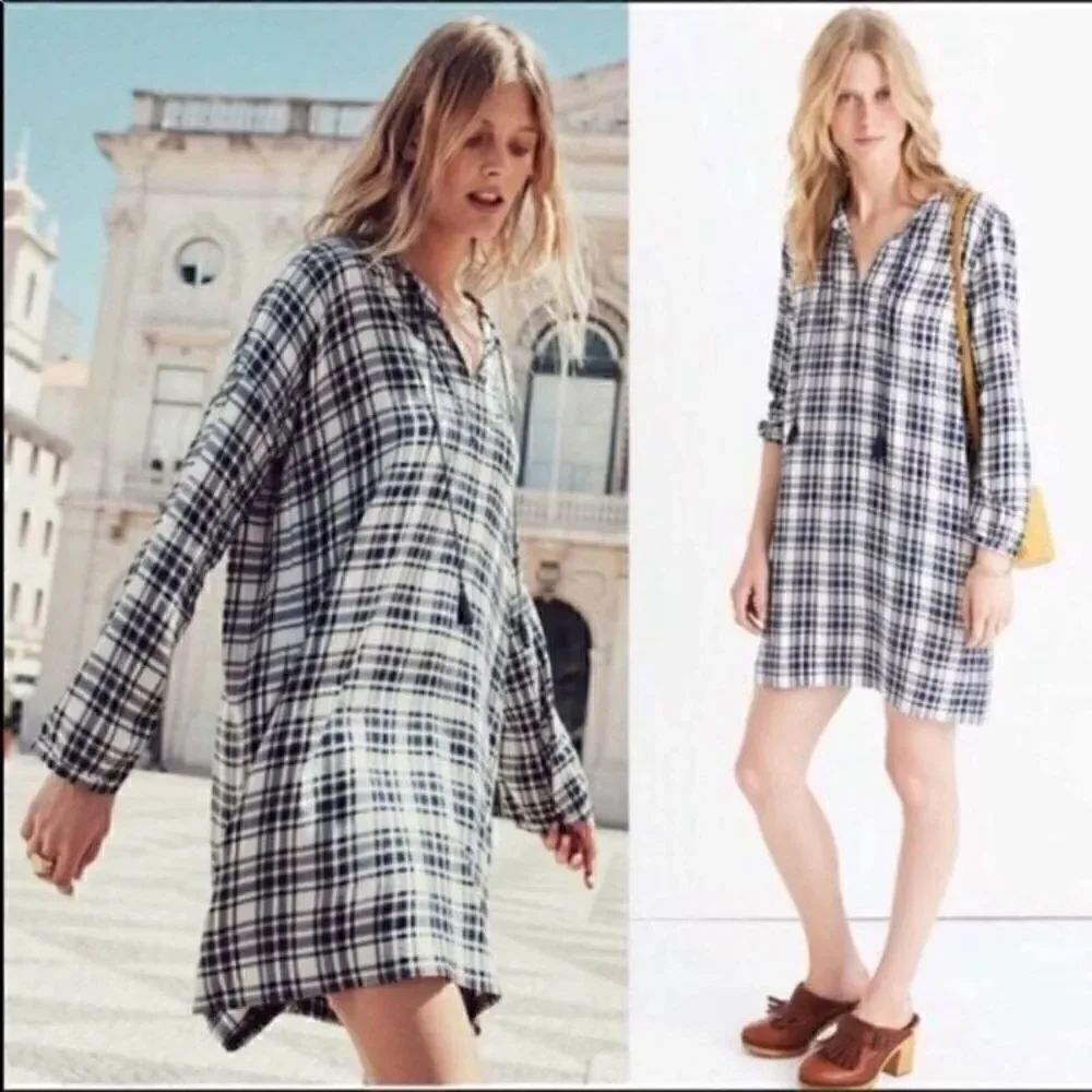 Madewell White, Navy, and Black Plaid Light Academia Shift Dress Size XS